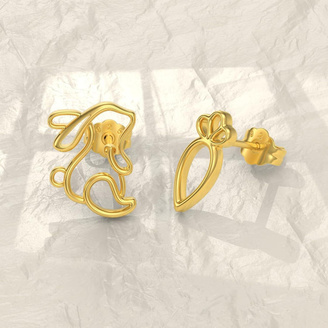 14K Gold Cutout Bunny Stud Earrings Adorable Rabbit s for Girls and Women