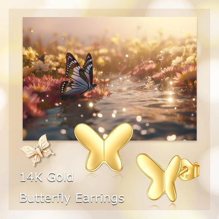14K Gold Butterfly Stud Earrings for Women - Minimalist Idea