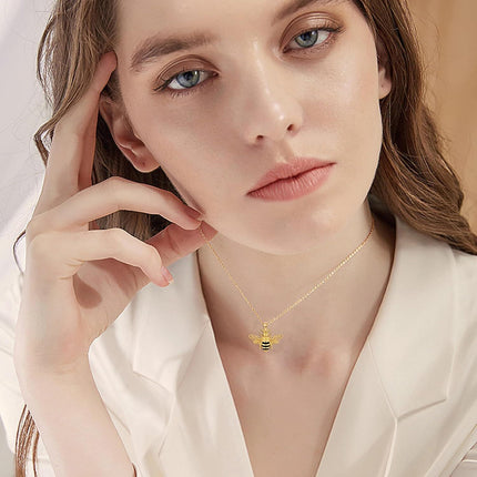 14K Gold Bee Pendant Necklace Minimalist Fine s for Her Birthday Anniversary Valentines Mother's Day