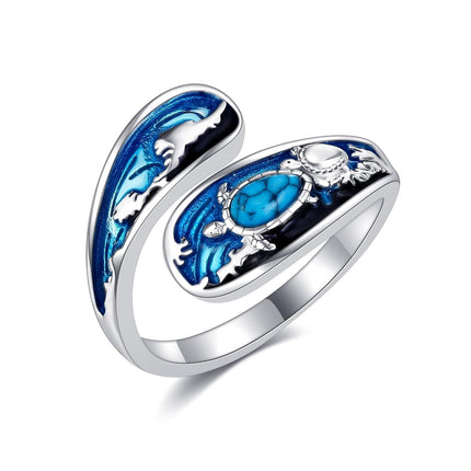 925 Sterling Silver Spoon Rings Hummingbird Shark Daisy Tree of Life Dragonfly Witches Knot Sea Turtle Adjustable Thumb Rings for Women Mother Birthday Gifts