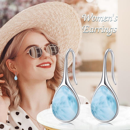 925 Sterling Silver Turquoise Teardrop Threader Earrings for Women - Long Dangle Pierced Jewelry