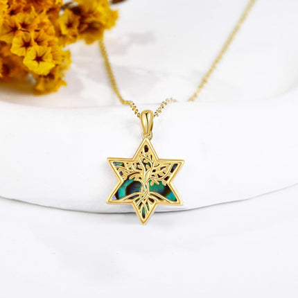 14K Gold Tree of Life Star Pendant Necklaces for Women