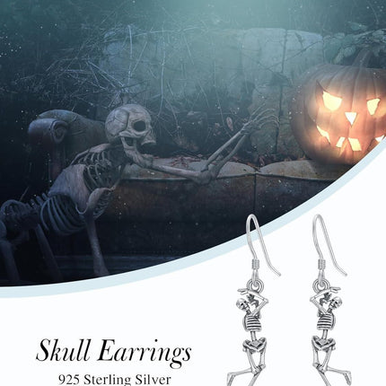 925 Sterling Silver Halloween Skeleton Hand Dangle Earrings Gift for Women