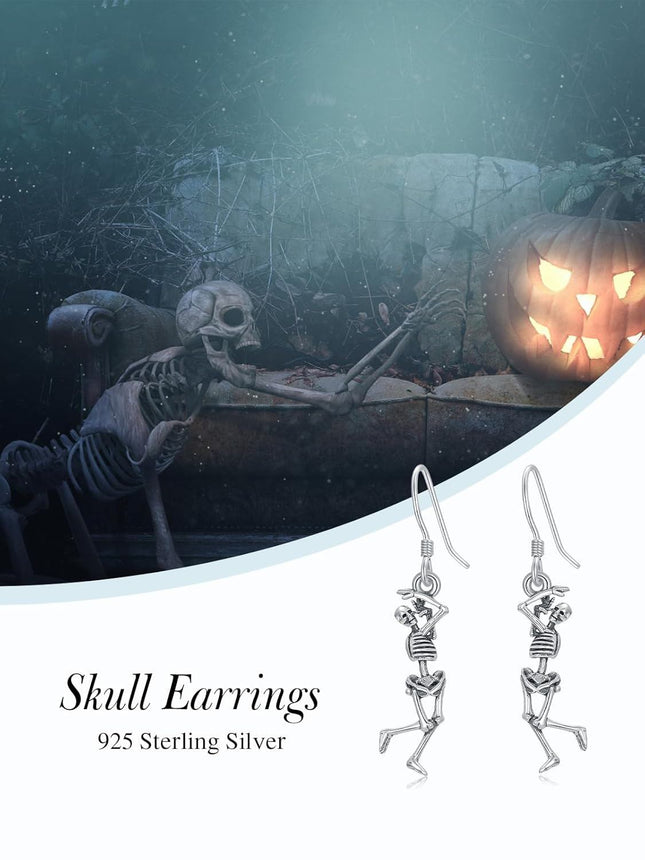 925 Sterling Silver Halloween Skeleton Hand Dangle Earrings Gift for Women