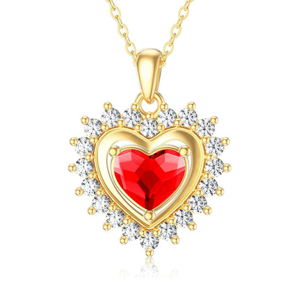 14K Gold Red Crystal Heart Pendant Necklace for Women - Valentine's Day s