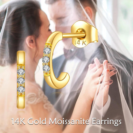 14K Gold Moissanite Huggie Hoop Earrings (2 x 3 mm)