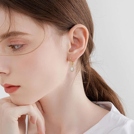 14K Gold Flower Shape CZ Dangle Drop Earrings for Women Birthday Gifts