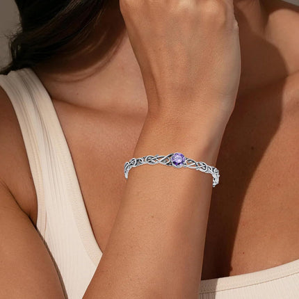 925 Sterling Silver & Natural Amethyst Vine Leaf Wrap Boho Bracelet for Women, Healing Stone Jewelry Gift, 6-7.5 Adjustable