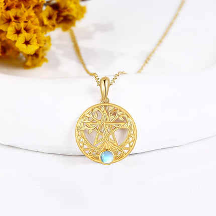14K Gold Moonstone Tree of Life Pendant Necklace for Women - Family Wisdom s