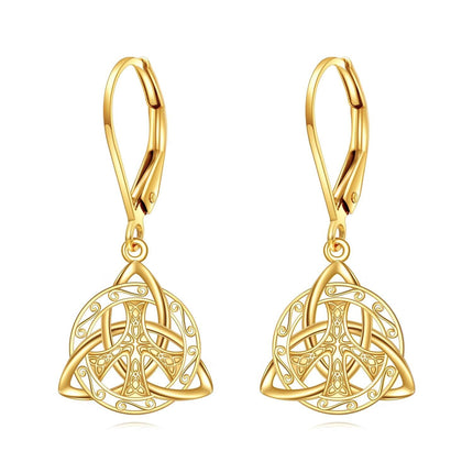 10K Golden Celtic Knot Drop Earrings for Women - Irish Style s