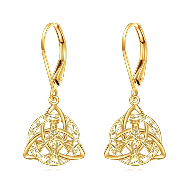 10K Golden Celtic Knot Drop Earrings for Women - Irish Style s