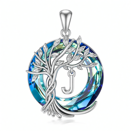925 Sterling Silver Blue Crystal Tree of Life Initial Necklace Family Letter Pendant Birthday Mother s Day Gifts for Her