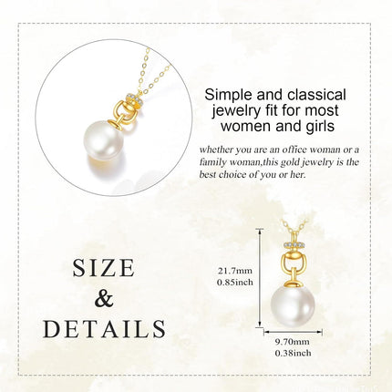 14K Gold White Pearl Pendant Necklace with Cubic Zirconia Chain for Women Elegant Fine s