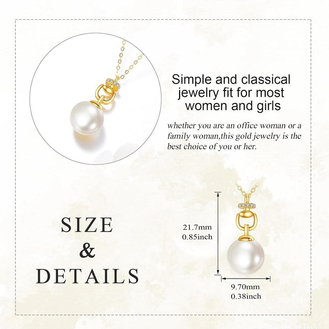 14K Gold White Pearl Pendant Necklace with Cubic Zirconia Chain for Women Elegant Fine s
