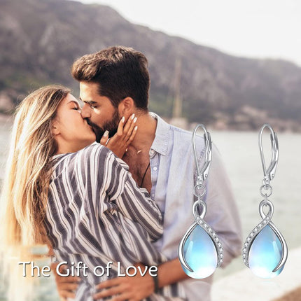 925 Sterling Silver Opal Pear-Shaped Drop Earrings with Leverback Hooks for Women Gift Ideas