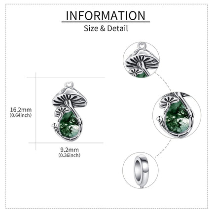 925 Sterling Silver Green Turquoise Stone Mushroom Pendant Charm Bracelet for Women Mom Gift