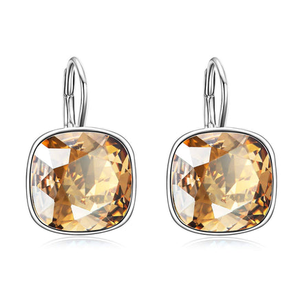 925 Sterling Silver Green Cushion Cut Austrian Crystal Leverback Earrings Hypoallergenic Gift for Her