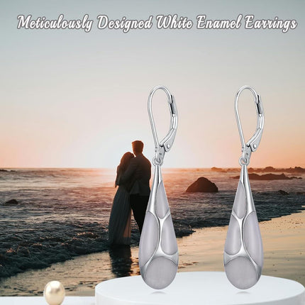 925 Sterling Silver Blue Enamel Tear Drop Leverback Earrings for Women Gift Ideas