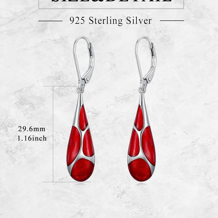 925 Sterling Silver Blue Enamel Tear Drop Leverback Earrings for Women Gift Ideas