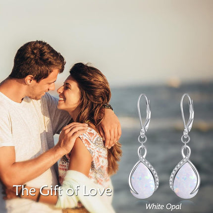 925 Sterling Silver Opal Pear-Shaped Drop Earrings with Leverback Hooks for Women Gift Ideas