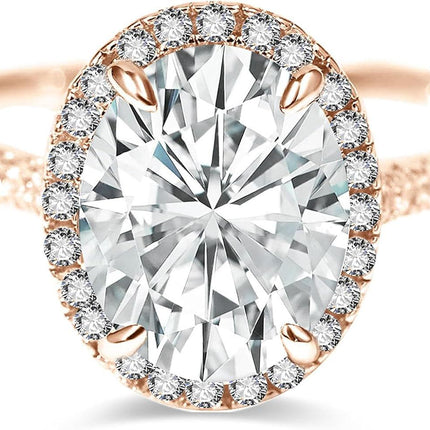 Gold 10k Moissanite 1ct Oval Halo Ring for Women Engagement Wedding