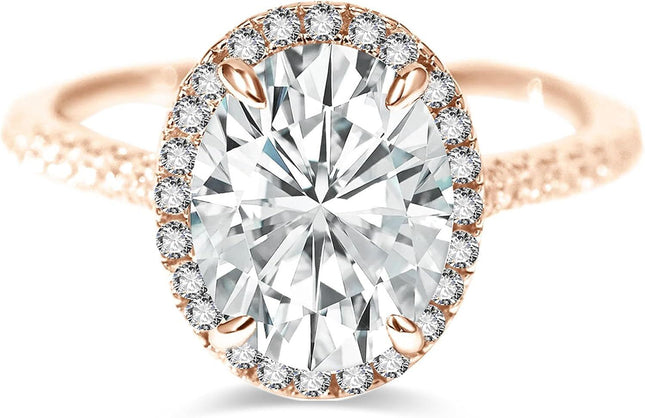 Gold 10k Moissanite 1ct Oval Halo Ring for Women Engagement Wedding