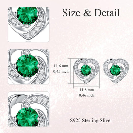 925 Sterling Silver Birthstone Heart Stud Earrings Jewelry Gifts for Women