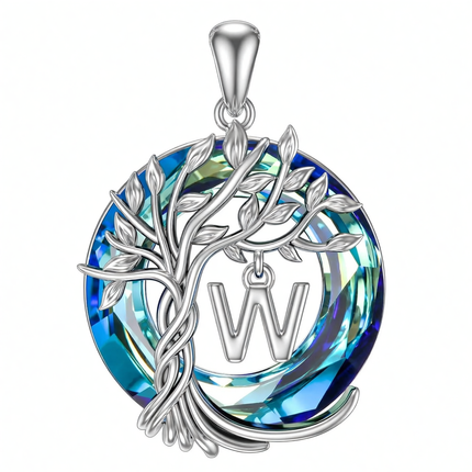 925 Sterling Silver Blue Crystal Tree of Life Initial Necklace Family Letter Pendant Birthday Mother s Day Gifts for Her