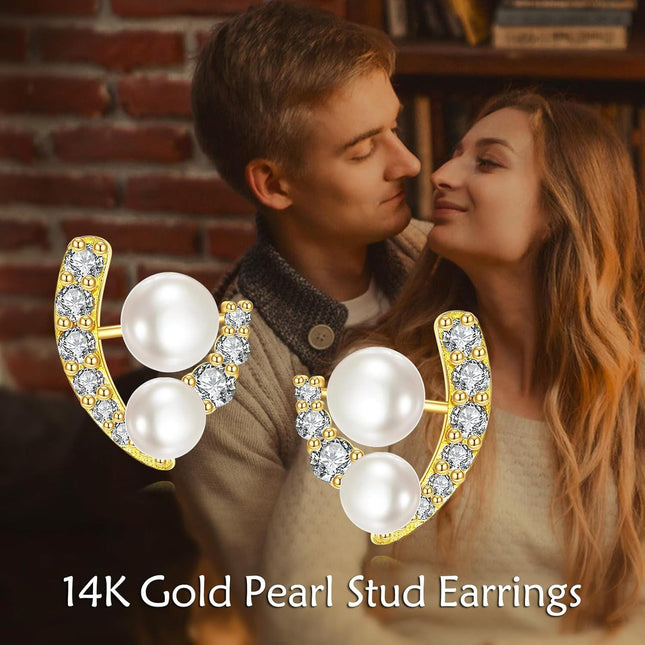 14K Gold Pearl Hoop Earrings Minimalist Dainty Ear Cuff Gift for Her