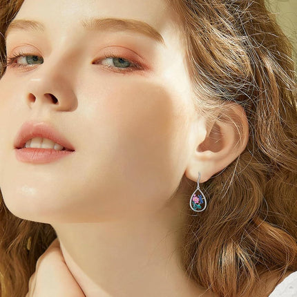 925 Sterling Silver Dragonfly Lotus Flower Teardrop Drop Earrings for Women