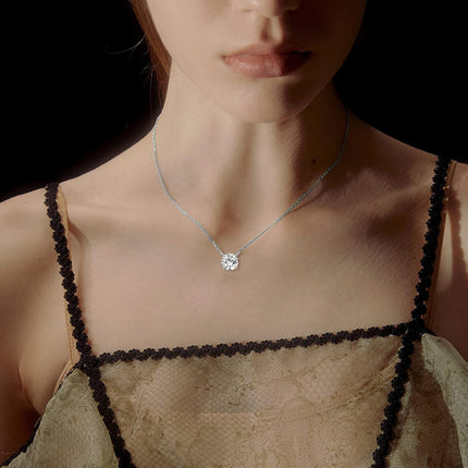14K Rose Gold Moissanite Round Cut Solitaire Pendant Necklace 0.5-2 ct 16+2 Chain