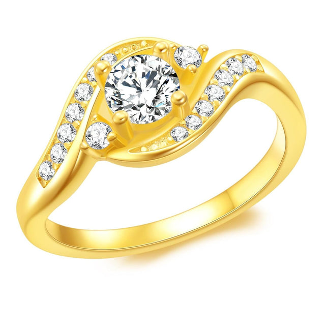 14K Gold Plated 925 Sterling Silver 5mm Round Cubic Zirconia Women s Rings
