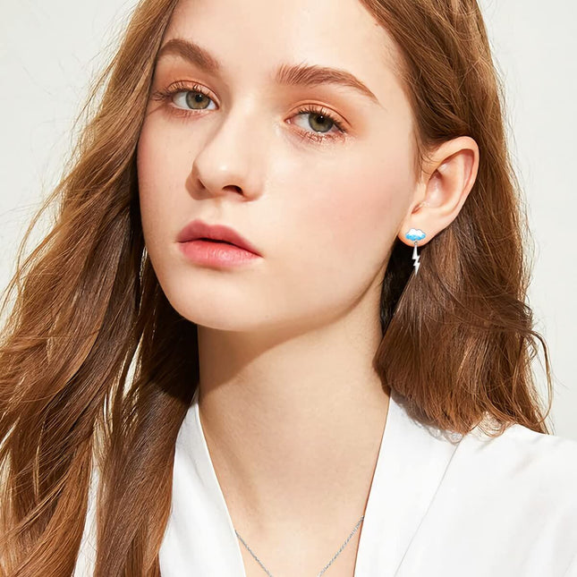 925 Sterling Silver Lightning Bolt Cloud Stud Earrings for Women Girls Teens