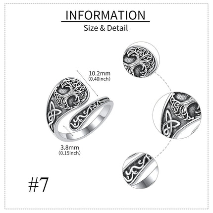 925 Sterling Silver Spoon Rings Hummingbird Shark Daisy Tree of Life Dragonfly Witches Knot Sea Turtle Adjustable Thumb Rings for Women Mother Birthday Gifts