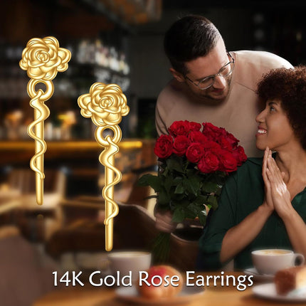 14K Gold Snake Rose Stud Earrings Floral Charm Fashion s for Women