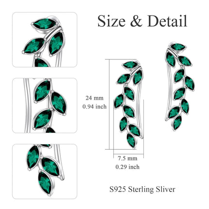 925 Sterling Silver Pink Austrian Crystal Leaf Ear Climber Hypoallergenic Earrings
