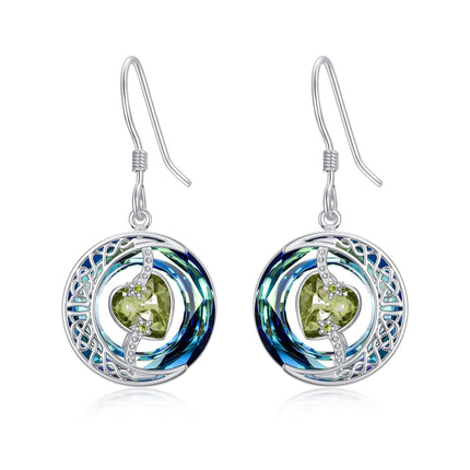 925 Sterling Silver Purple Heart & Blue Swarovski Crystals Round Drop Earrings for Women