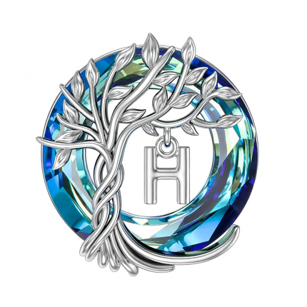 925 Sterling Silver Blue Crystal Tree of Life Initial Necklace Family Letter Pendant Birthday Mother s Day Gifts for Her