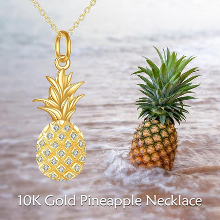 10K Golden 10K Gold CZ Pineapple Pendant Necklace for Women - Elegant Charm Chain s