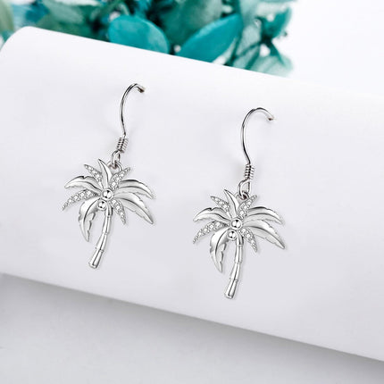 925 Sterling Silver Coconut Palm Tree Leaf Drop Earring for Women Girls  4cm Long