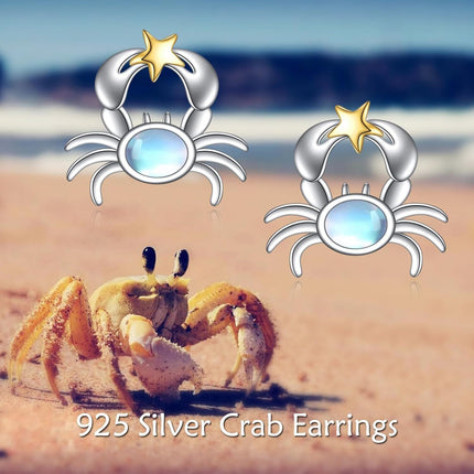 925 Sterling Silver Starfish Stud Earrings with Blue Stone and Gold Accents