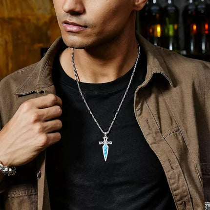 925 Sterling Silver Celtic Cross Abalone Shell Dagger Pendant Necklace for Men Women Vintage Gothic s 48cm Chain Length