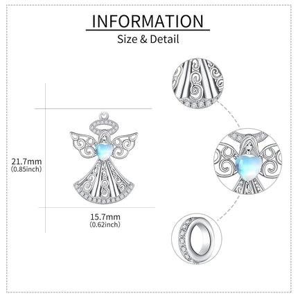 925 Sterling Silver Angel Heart Halo Pendant Charm Bracelet for Women Mom
