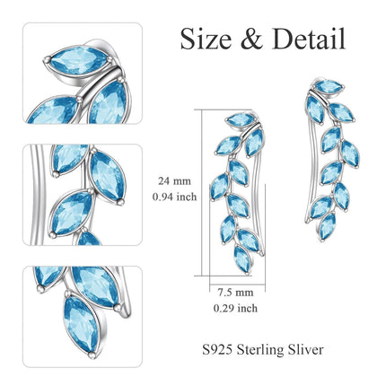 925 Sterling Silver Pink Austrian Crystal Leaf Ear Climber Hypoallergenic Earrings