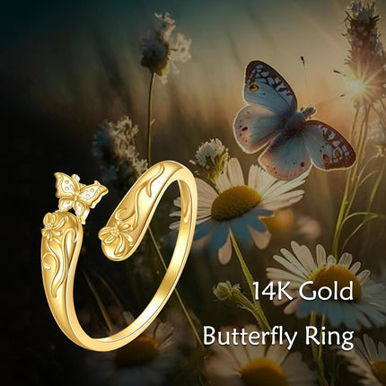 14K Gold Adjustable Spoon Ring Open Jewelry Gift for Women