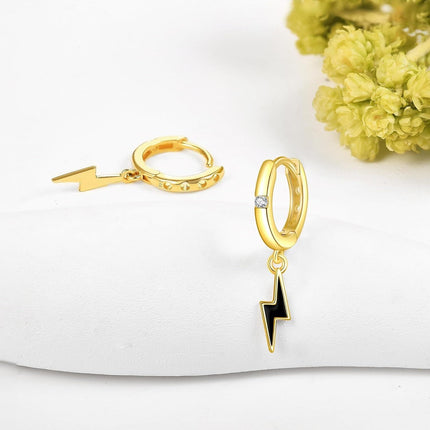 14K Gold Lightning Bolt Dangle Hoop Earrings for Women