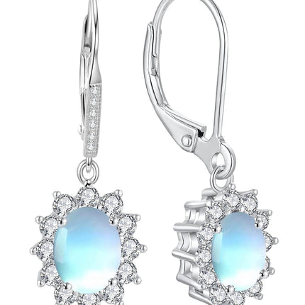 925 Sterling Silver Oval Cut Birthstone Dangle Leverback Earrings for Women Mom