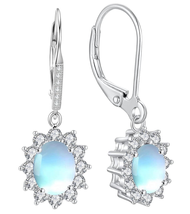 925 Sterling Silver Oval Cut Birthstone Dangle Leverback Earrings for Women Mom