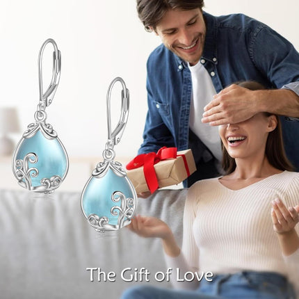 925 Sterling Silver Blue Opalite Drop Earring Leverbacks for Women