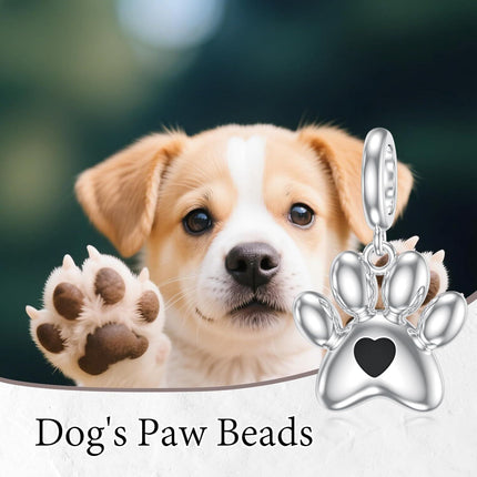 925 Sterling Silver with CZ Accents Dog Paw Print Charm for Bracelet, Hypoallergenic Nickel-Free Gift for Her, Men, Women, Pet Lovers